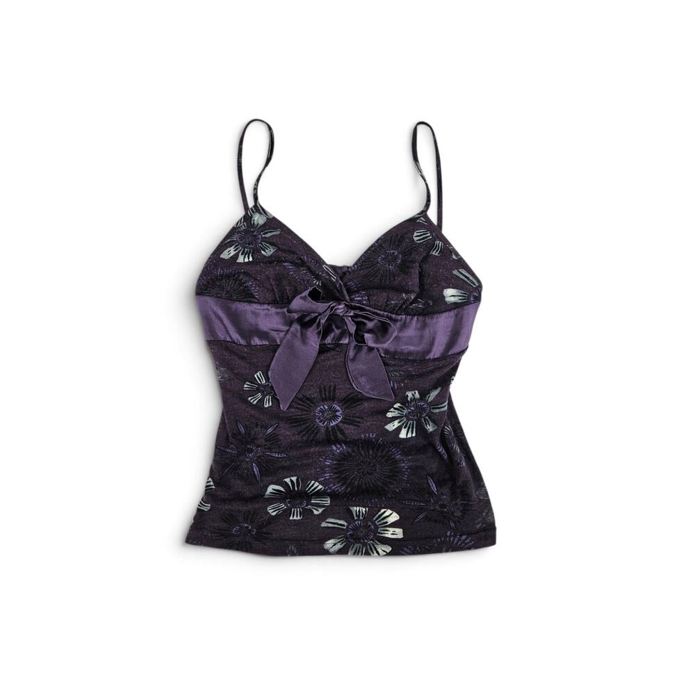 Y2k Euro Cami Top Purple Boho Satin Details - Size Small